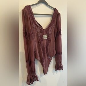 Free People Plum Lace Bodysuit